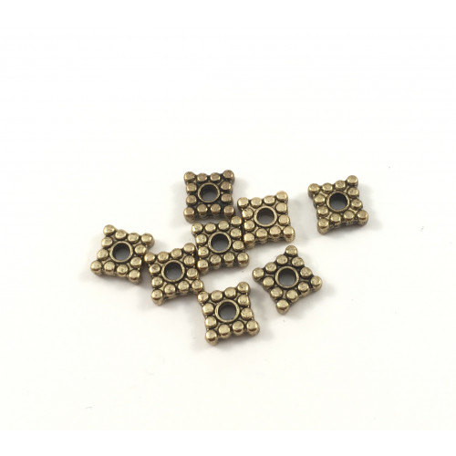 Spacer bead square with dots 6x2mm antique gold